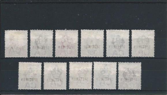 SEYCHELLES 1903 SET OF ELEVEN OVERPRINTED SPECIMEN 2r 25 DENTED FRAME MM