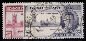 GOLD COAST GVI SG133-134, 1946 VICTORY set PERF 13½ X 14, FINE USED. Cat £12.