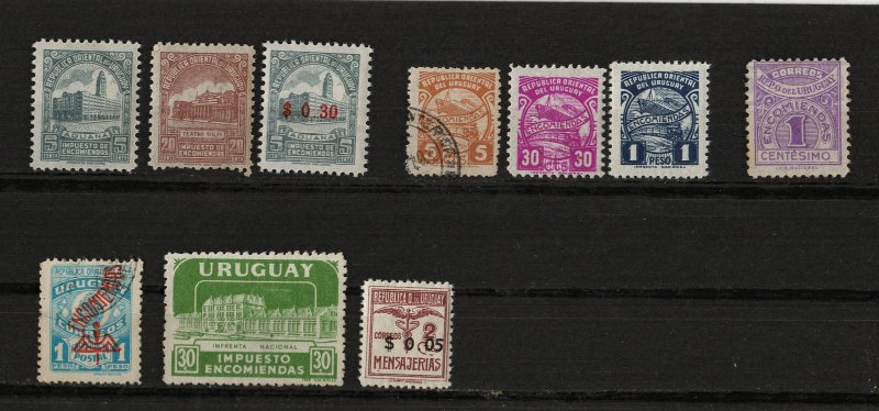 Uruguay - Nine Parcel Post Stamps & 1 Special Delivery Stamp