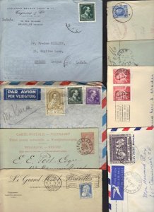 BELGIUM 1918-1950s COLL. OF 16 COVERS & CARDS INC 1 REG. & 1 FDC & 1910 BRUSSELS
