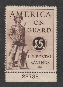 PS15 MNH $5 Savings Stamp, scv: $42.50, Plate # Single, Free Insured Shipping,