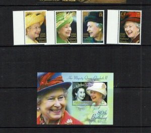 Falkland Islands: 2006 80th Birthday of Queen Elizabeth,   MNH Set + M/Sheet.