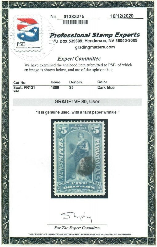 Scott PR 121 Used Premium Example PSE Graded VF 80