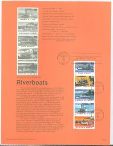 US SP1215/3095a 1996 American River Boats pane of five on USPS souvenir page FDC, #3095a with First Day cancels.