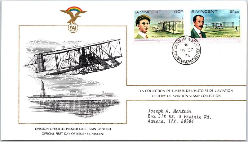 HISTORY OF AVIATION TOPICAL FIRST DAY COVER SERIES 1978 - ST. VINCENT 40c $1.25