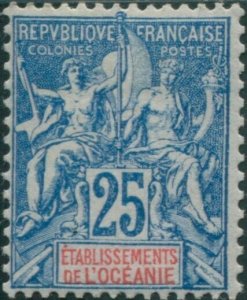 French Oceania 1892 SG17 25c blue and red navigation and commerce MH