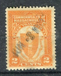 USA; Early 1900s Massachusetts Local Revenue issue fine 2c. used value