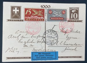 1929 Switzerland Graz Zeppelin LZ 127 Picture Postcard Airmail Cover To Zurich