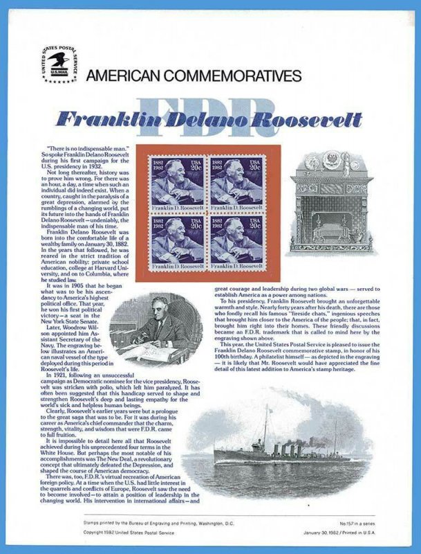 USPS COMMEMORATIVE PANEL #157 FDR #1950