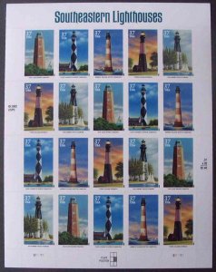 US #3787 - 91, 37c Southeast Lighthouses,  Sheet, VF mint never hinged, Fresh...
