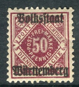 WURTTEMBERG;  1919 Official VOLKSSTAAT Optd. mint hinged 50pf. SP-245365