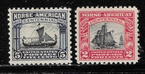 Scott # 620 & # 621  Lot E860 2c & 5c  Norse-American   F/VF    MNH OG