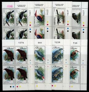 HERRICKSTAMP GHANA Sc.# 1148-55 1989 Birds Plate Blocks