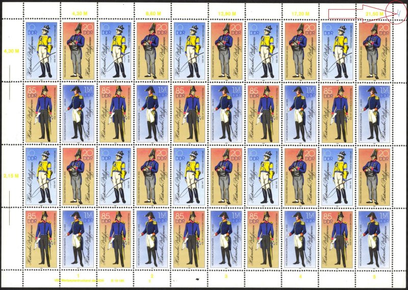 Germany DDR 1986 Military Uniforms Mi.2997/3000 sheet 10 sets MNH