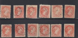 12 x Dated cancel lot 3 cent Small Queens Canada used