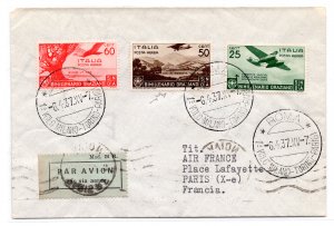 1937 Rome/Paris 6.4.37 - Airogram forwarded first flight A.L.I.