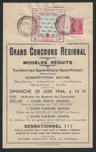 France, 1946, 15fr Air Meeting Stamp tied to Great Regional Competition Flyer