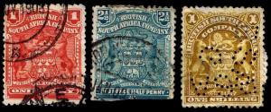 1898-1908 RHODESIA #60, 62 & 66 COAT OF ARMS - USED - FINE+ - CV $7.10 (E#1918)