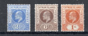 Cayman Islands 1902-03 2 1/2d, 6d and 1s SG 5-7 MH