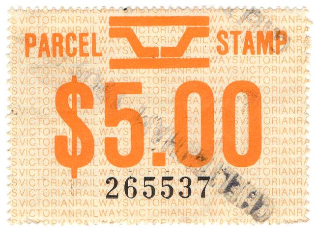 (I.B) Australia - Victoria Railways : Parcels Stamp $5 (Cheltenham)