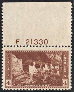 SC#743 4¢ National Parks: Mesa Verde Cliff Palace Plate Single (1934) MNH