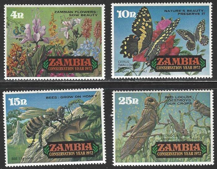 Zambia #86-89 MNH Set of 4 Flowers & Insects