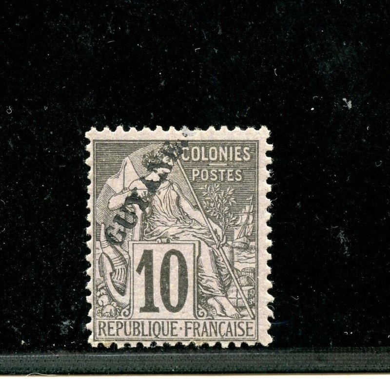 French Guiana #22 (FR326) O/P on French Colonies 10c black, M, H, F-VF, CV$67.50