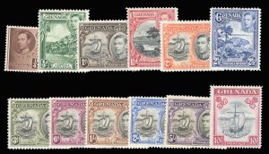 Grenada #131-142 Cat$72.50, 1938 George VI, complete set, never hinged