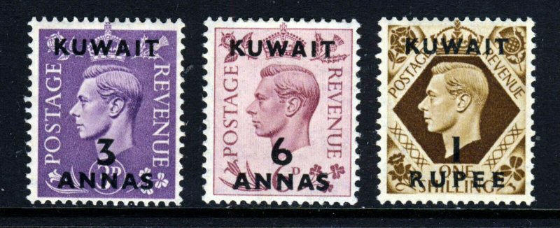 KUWAIT KG VI 1948-49 Overprinted KUWAIT on KG VI Group to 1R SG 69 to SG 71 MINT