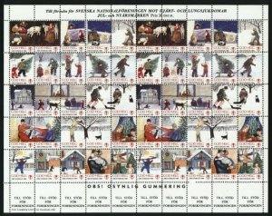 Sweden. Christmas Seal 1983/84 MNH Full Sheet Unfolded. Hockey, Cat, Snow,Santa.