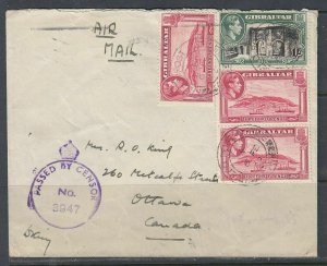 Gibraltar Scott 109a & 114b - Feb 6, 1942 Censored Air Mail Cover to Canada