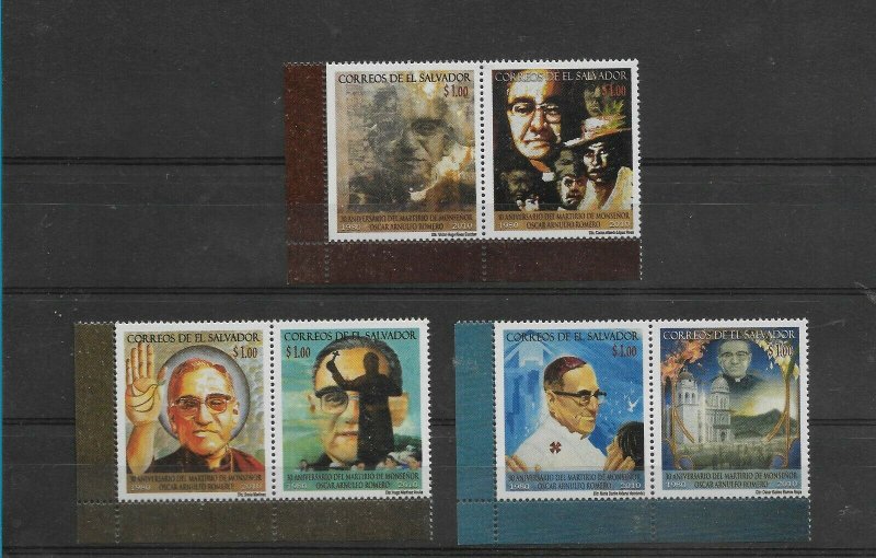 EL SALVADOR 2010 OSCAR ARNULFO ROMERO ANNIV OF DEATH SET OF 6 VALUES MNH