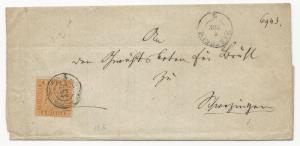 German States Baden Scott #11b on Cover Five Ring Cancel Weutheim