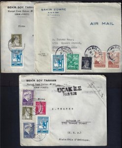 TURKEY 1947 THREE POST WAR COMMERCIAL COVER IZMIR & ISTANBUL TO US