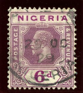 Nigeria 1923 KGV 6d deep purple & purple (Die II) VFU. SG 25a variety. B&K G34a.