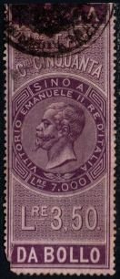 1864 Italy Revenue 3 Lire 50 Centesimo King Emmanuelle II Bill of Exchange Used