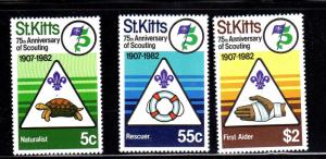 ST. KITTS #99-101  SCOUTING 75TH ANNIV.  MINT  VF NH  O.G