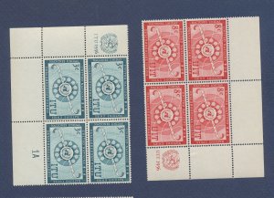 UNITED NATIONS UN - Scott 41-42  - MNH inscription blocks  - ITU, telephone 1956