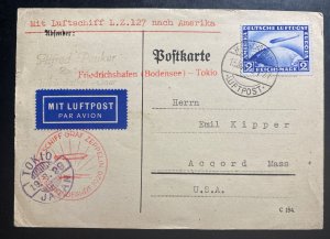 1929 Germany Graf Zeppelin LZ 127 Flight Postcard Cover to Usa Via Japan