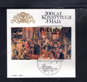 POLAND #3037 1991 CONSTITUTION MINT VF NH O.G S/S CTO