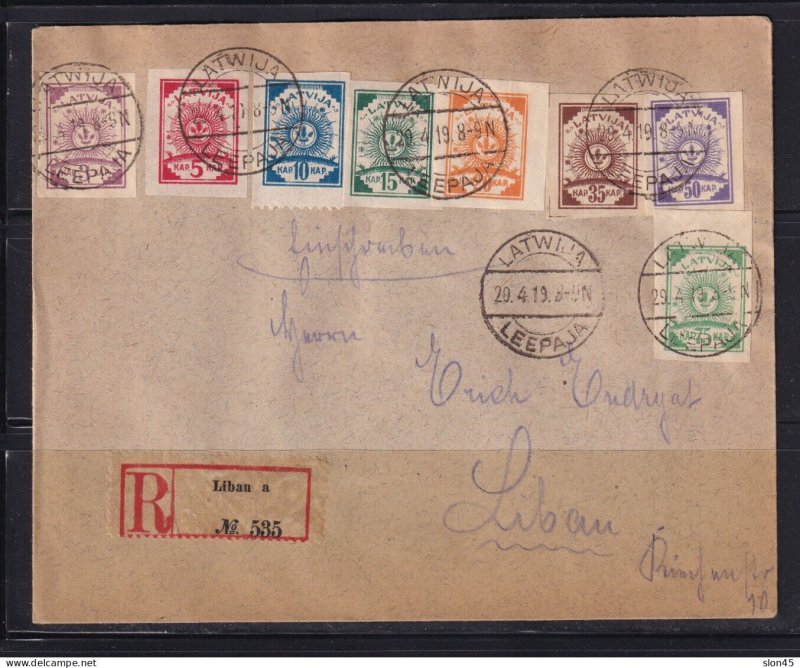 Latvia 1919 Registered Cover to Libau/Leepaja Imperf set 15313