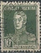 Argentina 346 (used) 10c José de San Martín, dull grn (1923-24)