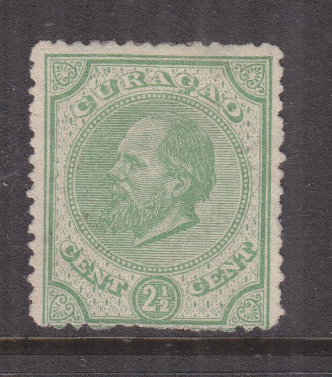 CURACAO, 1873 perf. 14, small holes, 2 1/2c. Green, mint no gum as issued.