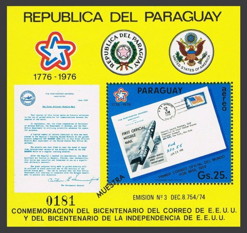 Paraguay 1672-1673 Muestra,MNH.Michel Bl.279-280.USA-200,1976.Flight,Moon covers