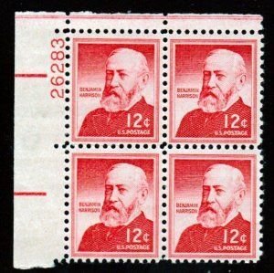 SCOTT  1045  BENJAMIN HARRISON  12¢  PLATE BLOCK  MNH  SHERWOOD STAMP