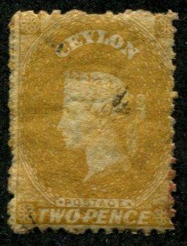 Ceylon GC# 49e (SG#51) Victoria, 2d, ocher, wmk 1b canceled