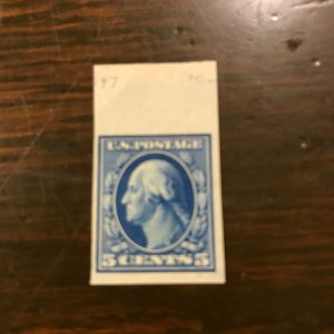 US SC 347 MNH - 5¢ Washington (Imperf) (1) - XF/Sup - Writing on reverse selvege