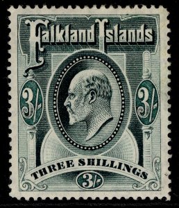 FALKLAND ISLANDS EDVII SG49b, 3s deep green, M MINT. Cat £150. 