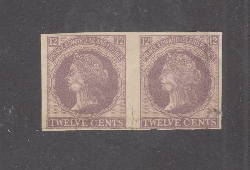 PRINCE EDWARD ISLAND # 16a GUTTER PAIR IMPERF Q/VIVTORIA 12cts CAT VAL $750