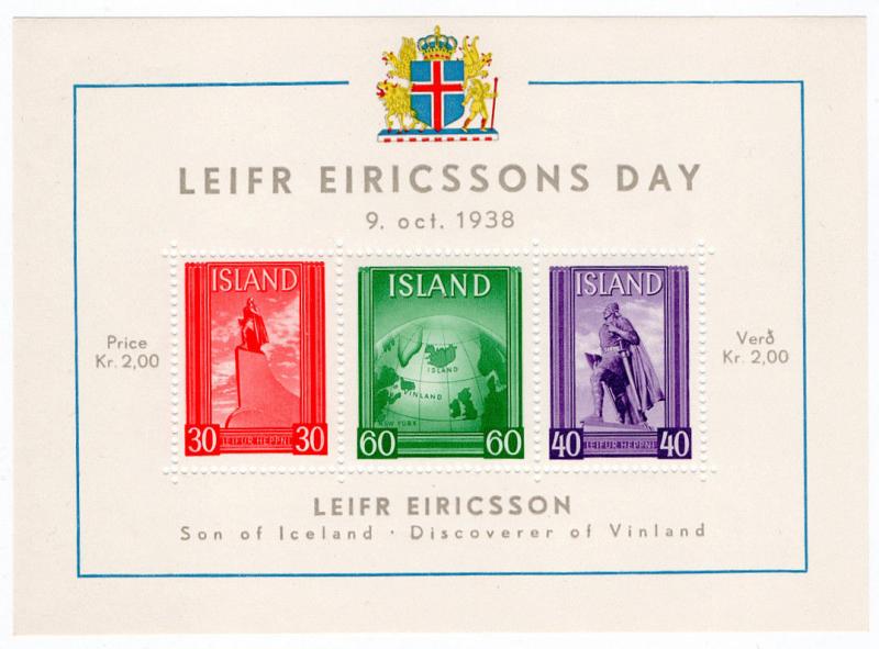 (I.B-CK) Iceland Postal : Leifr Ericssons Day Mini-Sheet (1938)